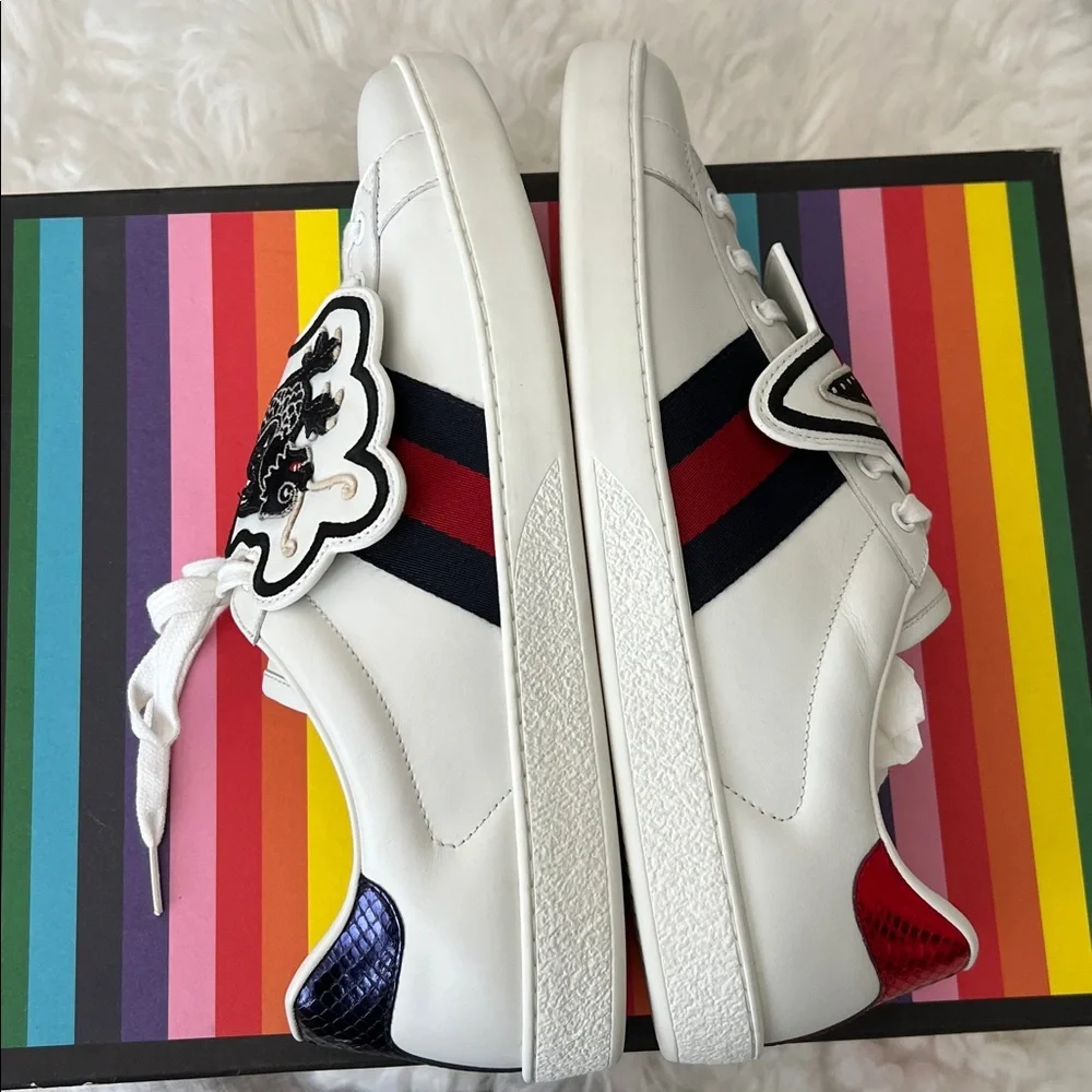 🆕 Auth Gucci Sneakers Ace Gucci 10.5 Removable Patches